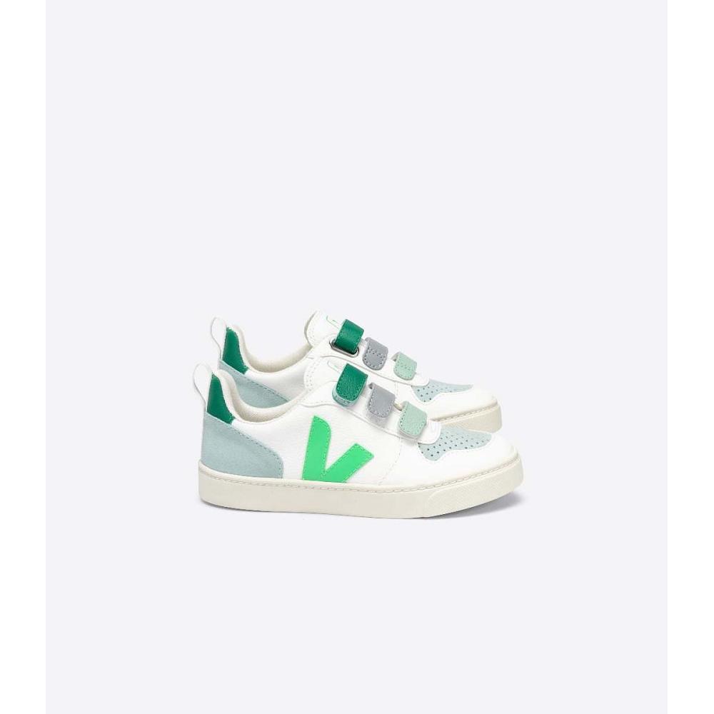 Veja V-10 CHROMEFREE Kids\' Shoes White/Green | CA 741MQZ